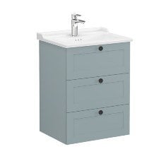 Vitra Root Classic 68914 Lavabo Dolabı, Üç Çekmeceli, 60 Cm, Mat Fiyord Yeşili, Klasik Lavabolu